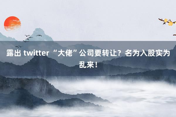 露出 twitter “大佬”公司要转让？名为入股实为乱来！